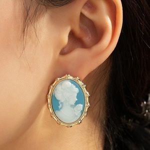 Blue Cameo Stud Earrings